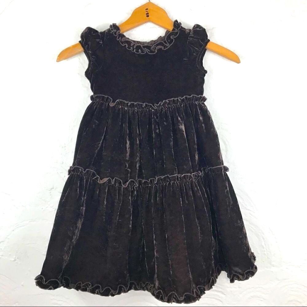 Talbots Brown Velvet Tiered Cap Sleeve Ruffle Dress
